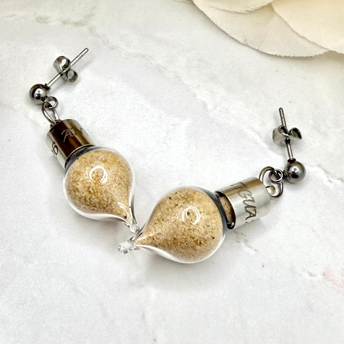 Luxury Personalised Honeymoon Sand Stud Drop Earrings