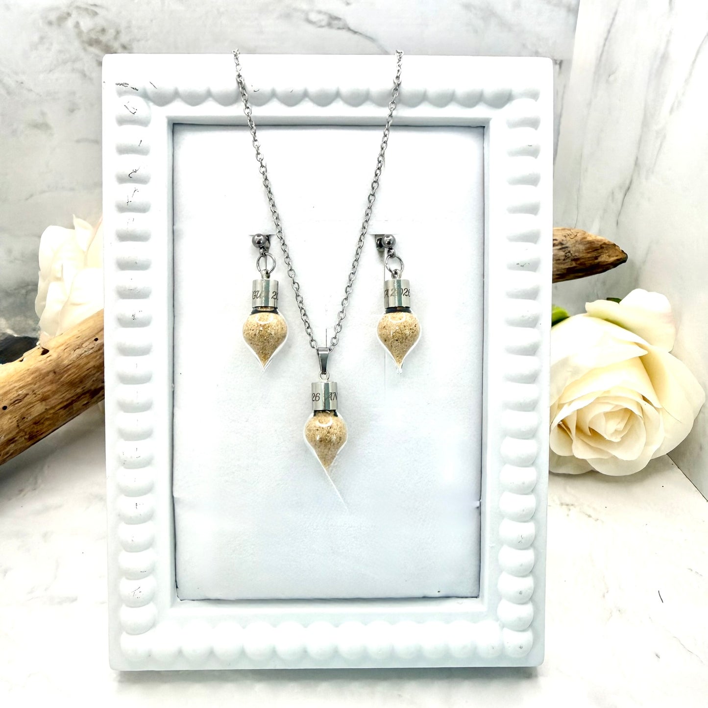 Luxury Personalised Honeymoon Sand Pendant & Earrings Set