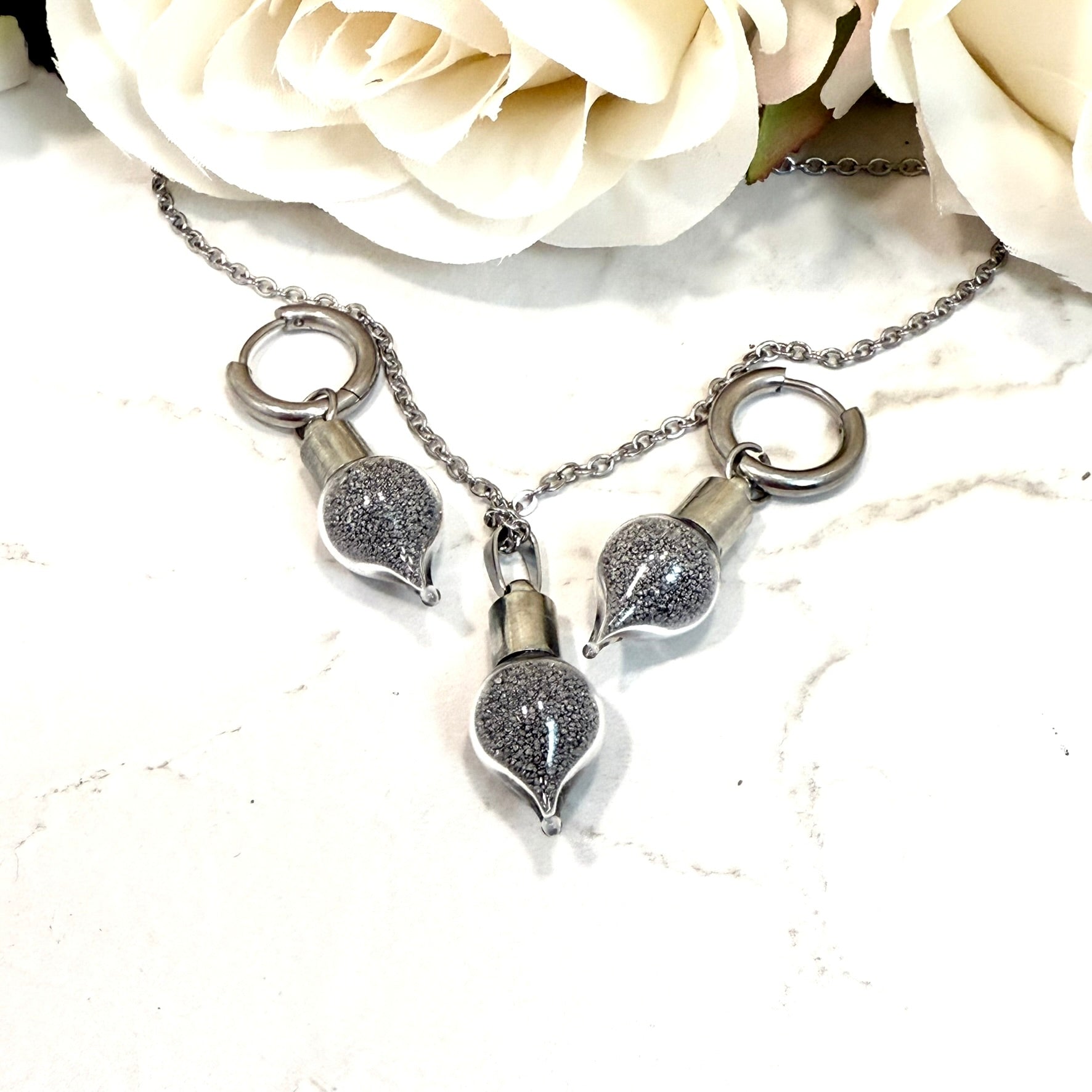 Iron 6th Anniversary Drop Pendant & Earrings Jewellery Set Handmade-Pendant & Earrings-Handmadeanniversary-Handmade Anniversary