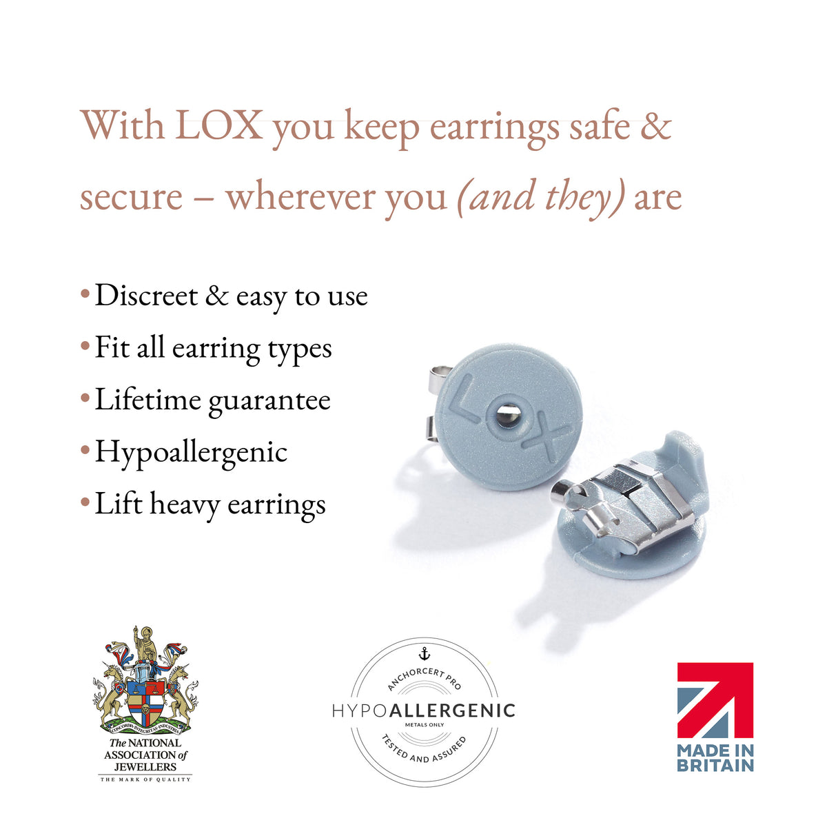 LOX Locking Earring Backs - Silver Tone