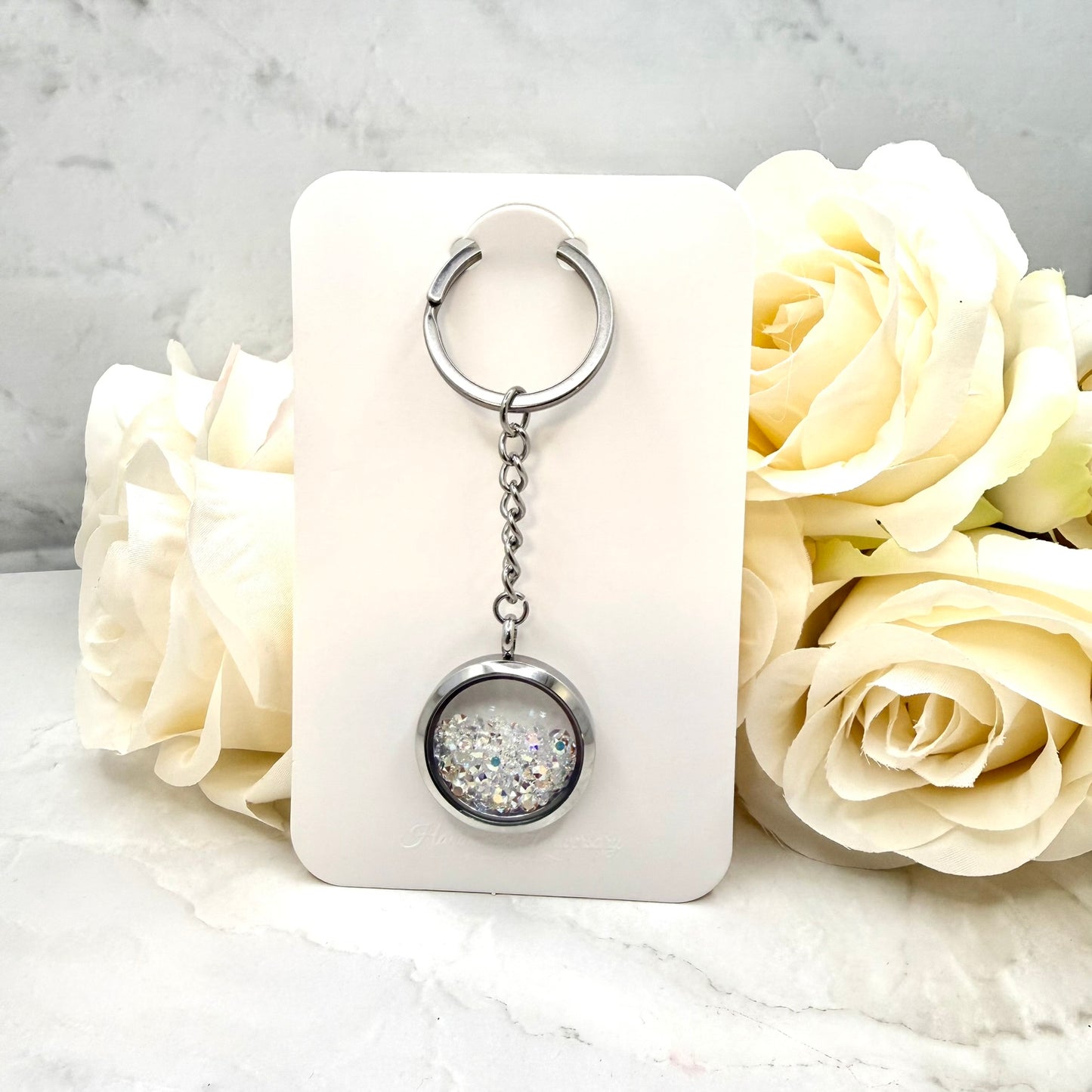 Luxury 15th Anniversary Double-Sided Keyring – Genuine Primero AB Crystals | Timeless Crystal Gift for Him or Her