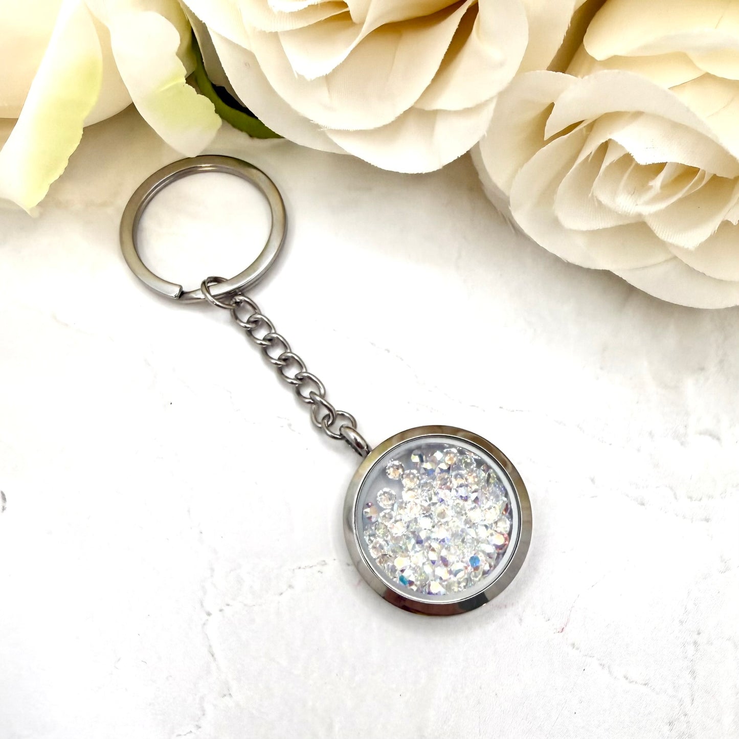 Luxury 15th Anniversary Double-Sided Keyring – Genuine Primero AB Crystals | Timeless Crystal Gift for Him or Her