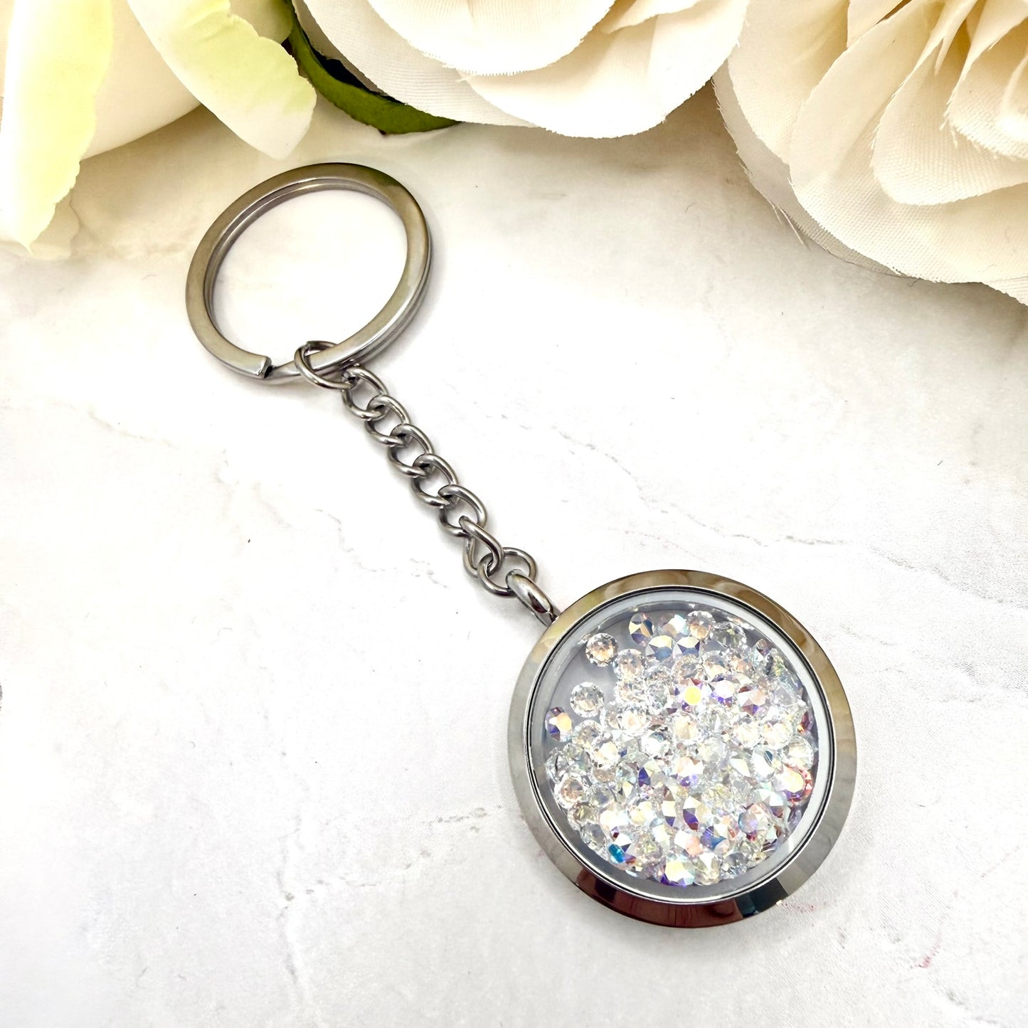 Luxury 15th Anniversary Double-Sided Keyring – Genuine Primero AB Crystals | Timeless Crystal Gift for Him or Her