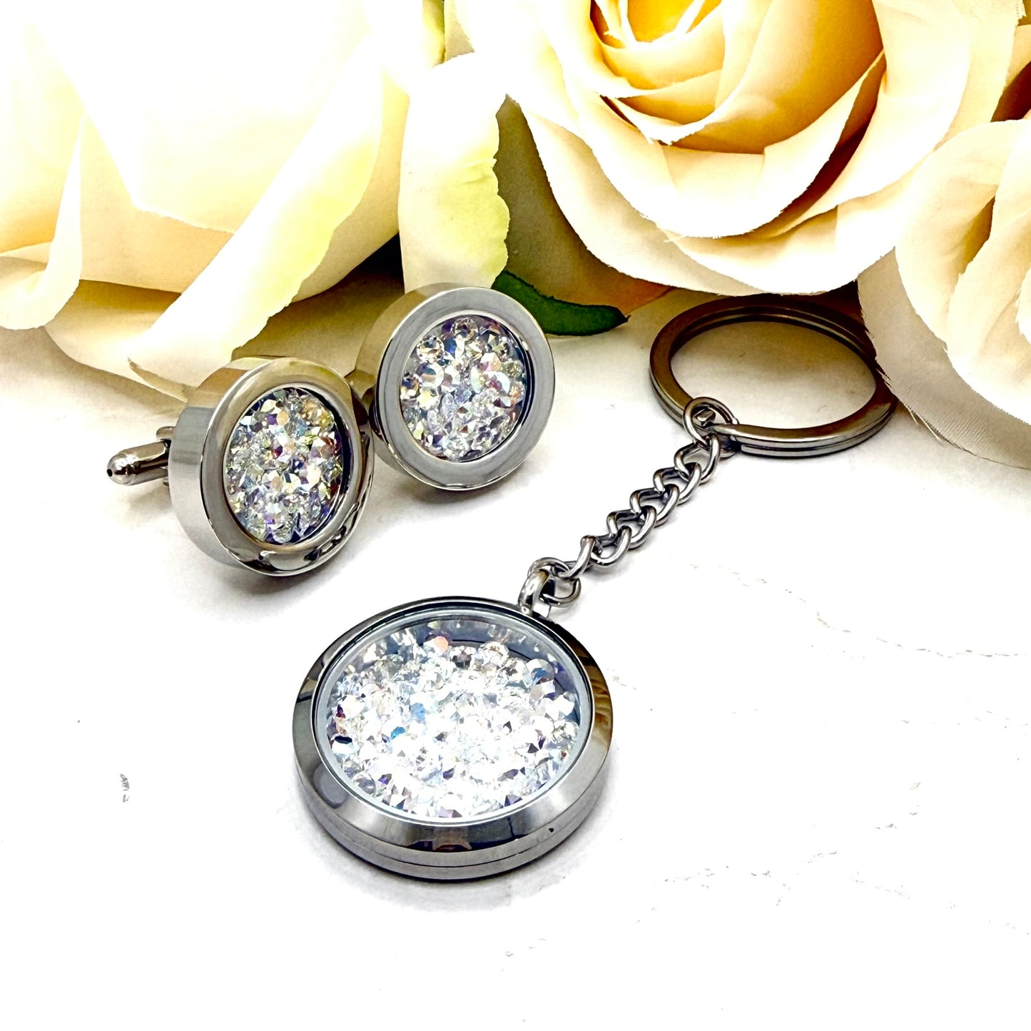 Luxury 15th Anniversary Double-Sided Keyring – Genuine Primero AB Crystals | Timeless Crystal Gift for Him or Her