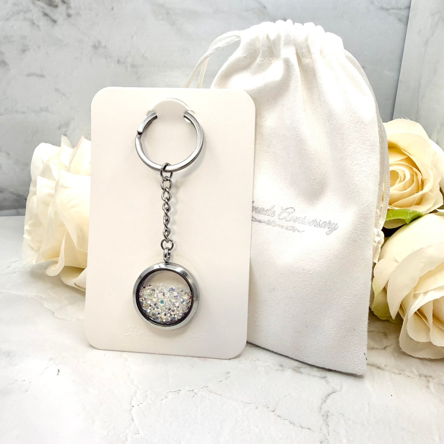 Luxury 15th Anniversary Double-Sided Keyring – Genuine Primero AB Crystals | Timeless Crystal Gift for Him or Her