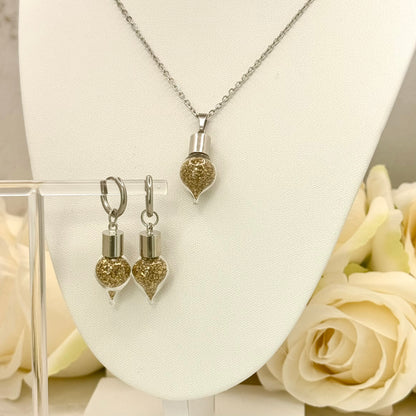 Luxury 21st Anniversary Huggie Earrings – Glass Drops with Fine Brass Shavings | Elegant Brass Gift for Her-Pendant & Earrings-Handmadeanniversary-Add Pendant-Handmade Anniversary