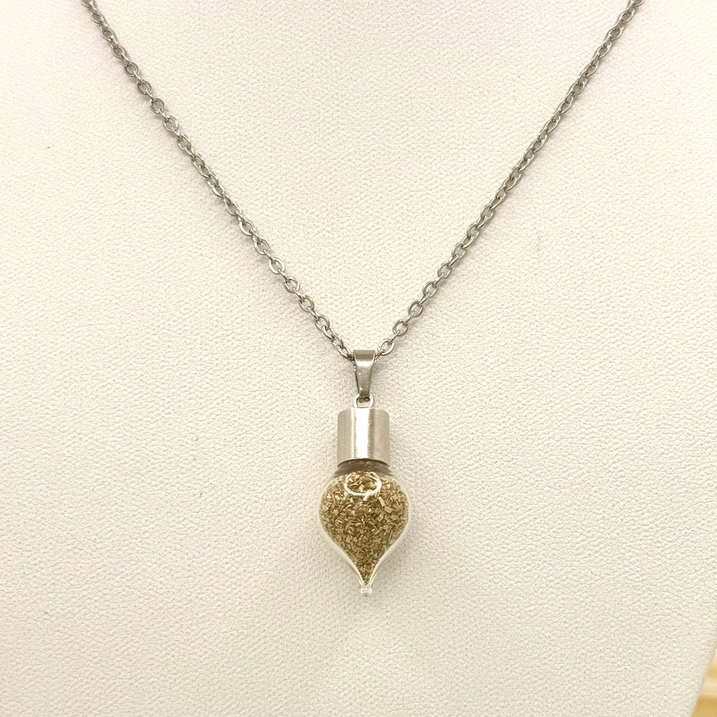 Luxury 21st Anniversary Pendant – Glass Drop with Fine Brass Shavings | Elegant Brass Necklace Gift for Her-Pendant & Earrings-Handmadeanniversary-Handmade Anniversary