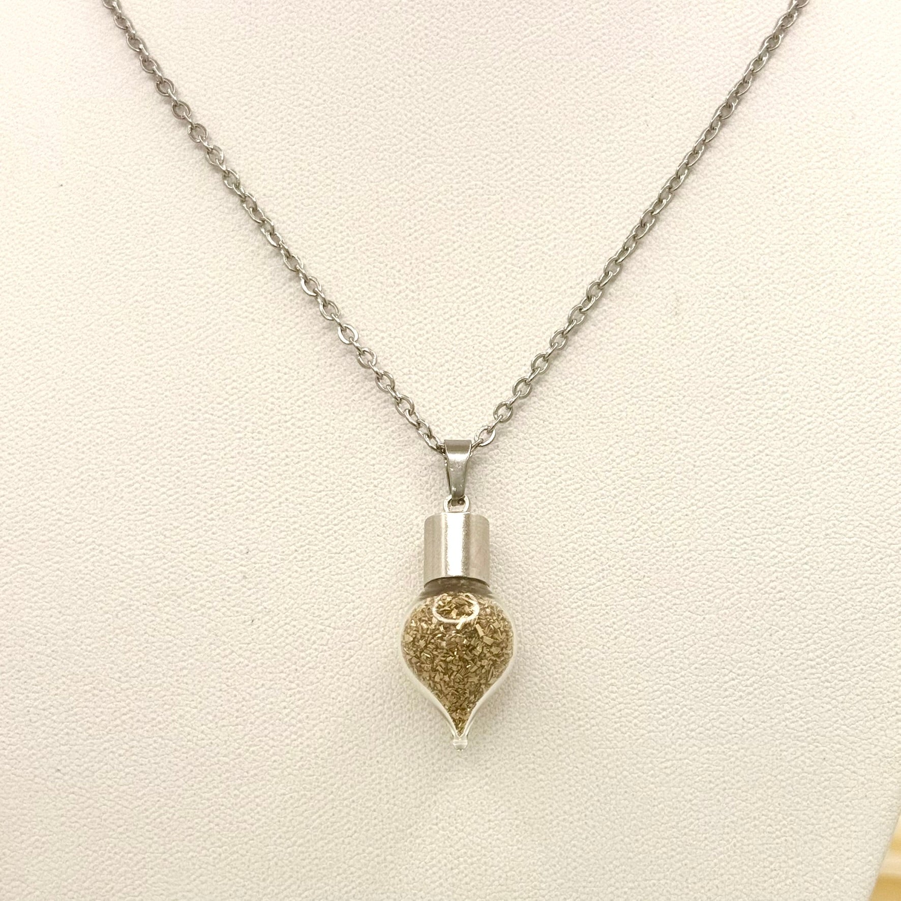 Luxury 21st Anniversary Pendant – Glass Drop with Fine Brass Shavings | Elegant Brass Necklace Gift for Her-Pendant & Earrings-Handmadeanniversary-Handmade Anniversary