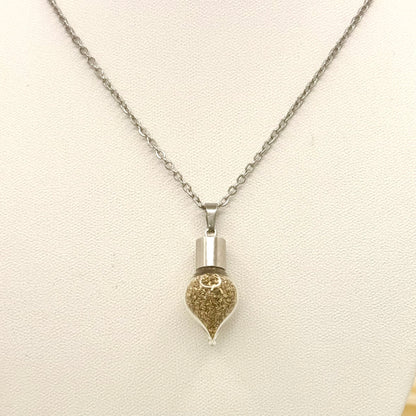 Luxury 21st Anniversary Pendant – Glass Drop with Fine Brass Shavings | Elegant Brass Necklace Gift for Her-Pendant & Earrings-Handmadeanniversary-Handmade Anniversary
