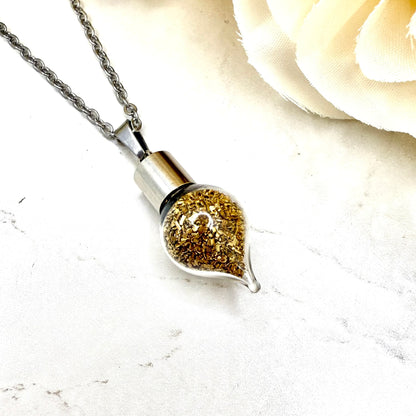 Luxury 21st Anniversary Pendant – Glass Drop with Fine Brass Shavings | Elegant Brass Necklace Gift for Her-Pendant & Earrings-Handmadeanniversary-Handmade Anniversary