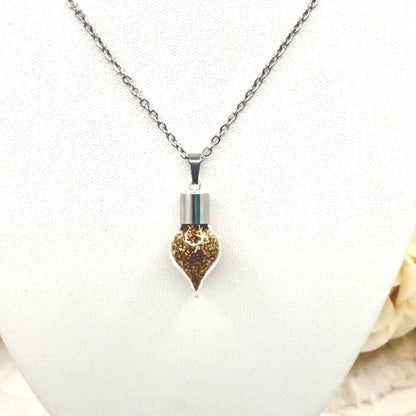 Luxury 21st Anniversary Pendant – Glass Drop with Fine Brass Shavings | Elegant Brass Necklace Gift for Her-Pendant & Earrings-Handmadeanniversary-Pendant Only-Handmade Anniversary