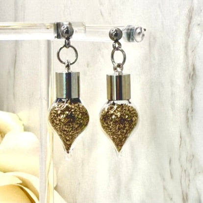 Luxury 21st Anniversary Stud Drop Earrings – Glass Drops with Fine Brass Shavings | Elegant Brass Gift for Her-Pendant & Earrings-Handmadeanniversary-Handmade Anniversary