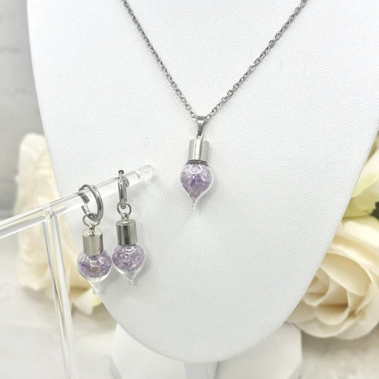 Luxury 33rd Anniversary Jewellery Set – Pendant & Earrings with Natural Raw Amethyst Shards | Elegant Amethyst Gift for Her-Pendant & Earrings-Handmadeanniversary-Huggie Earrings-Handmade Anniversary