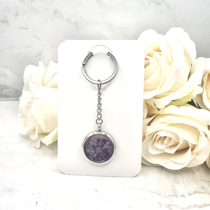 Luxury 33rd Anniversary Keyring – Filled with Natural Raw Amethyst Shards | Elegant Amethyst Gift for Him or Her-Keyring-Handmadeanniversary-Handmade Anniversary