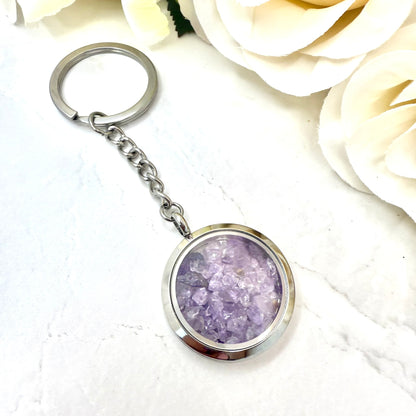 Luxury 33rd Anniversary Keyring – Filled with Natural Raw Amethyst Shards | Elegant Amethyst Gift for Him or Her-Keyring-Handmadeanniversary-Key Ring Only-Handmade Anniversary