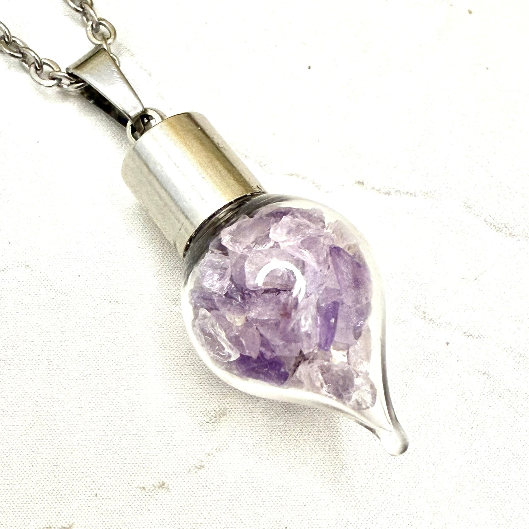 Luxury 33rd Anniversary Pendant – Glass Drop with Natural Raw Amethyst Shards | Elegant Gift for Her-Pendant & Earrings-Handmadeanniversary-Handmade Anniversary