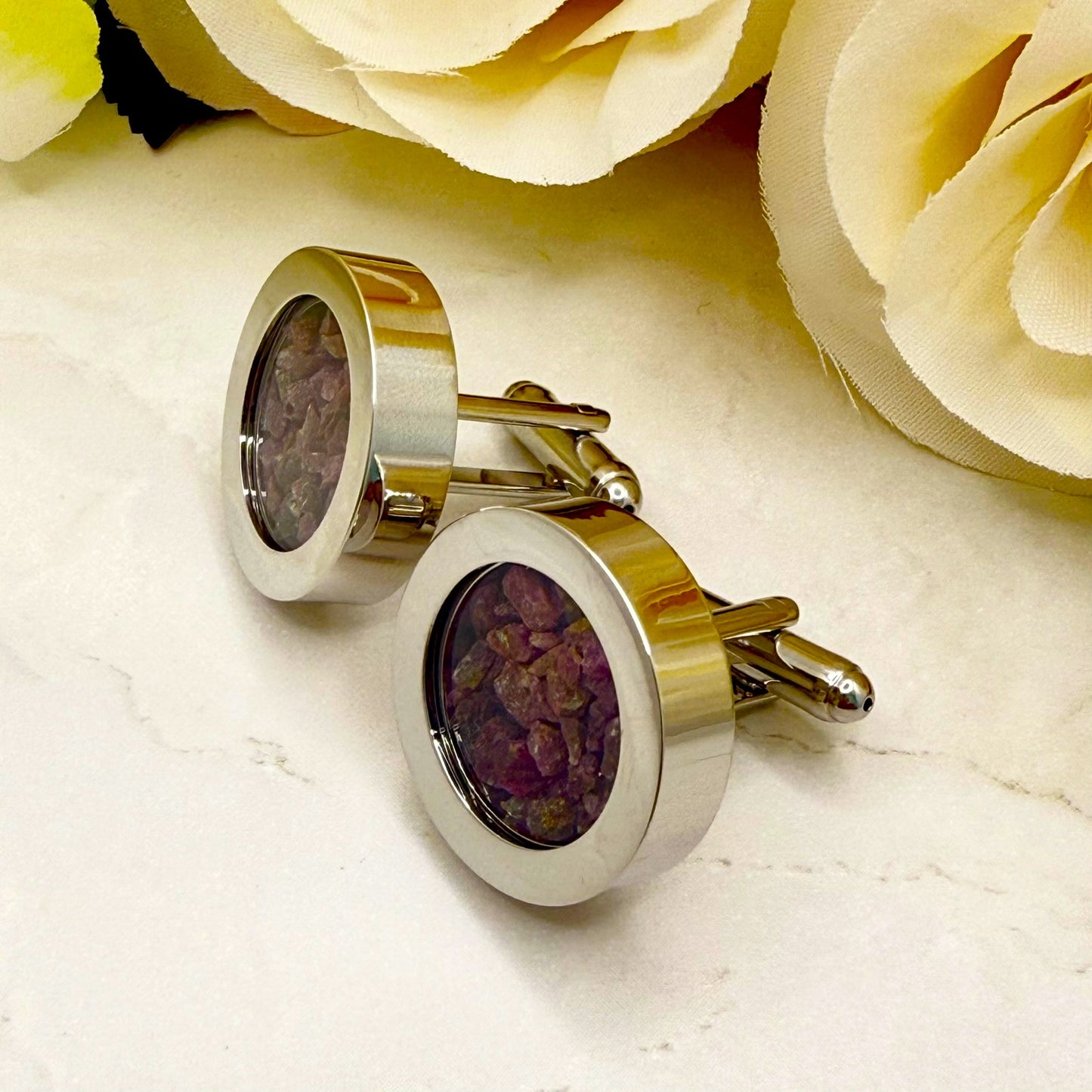 Luxury 40th Anniversary Cufflinks – Filled with Natural Raw Ruby Chips | Elegant Gift for Him