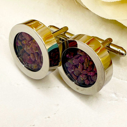 Luxury 40th Anniversary Cufflinks – Filled with Natural Raw Ruby Chips | Elegant Gift for Him