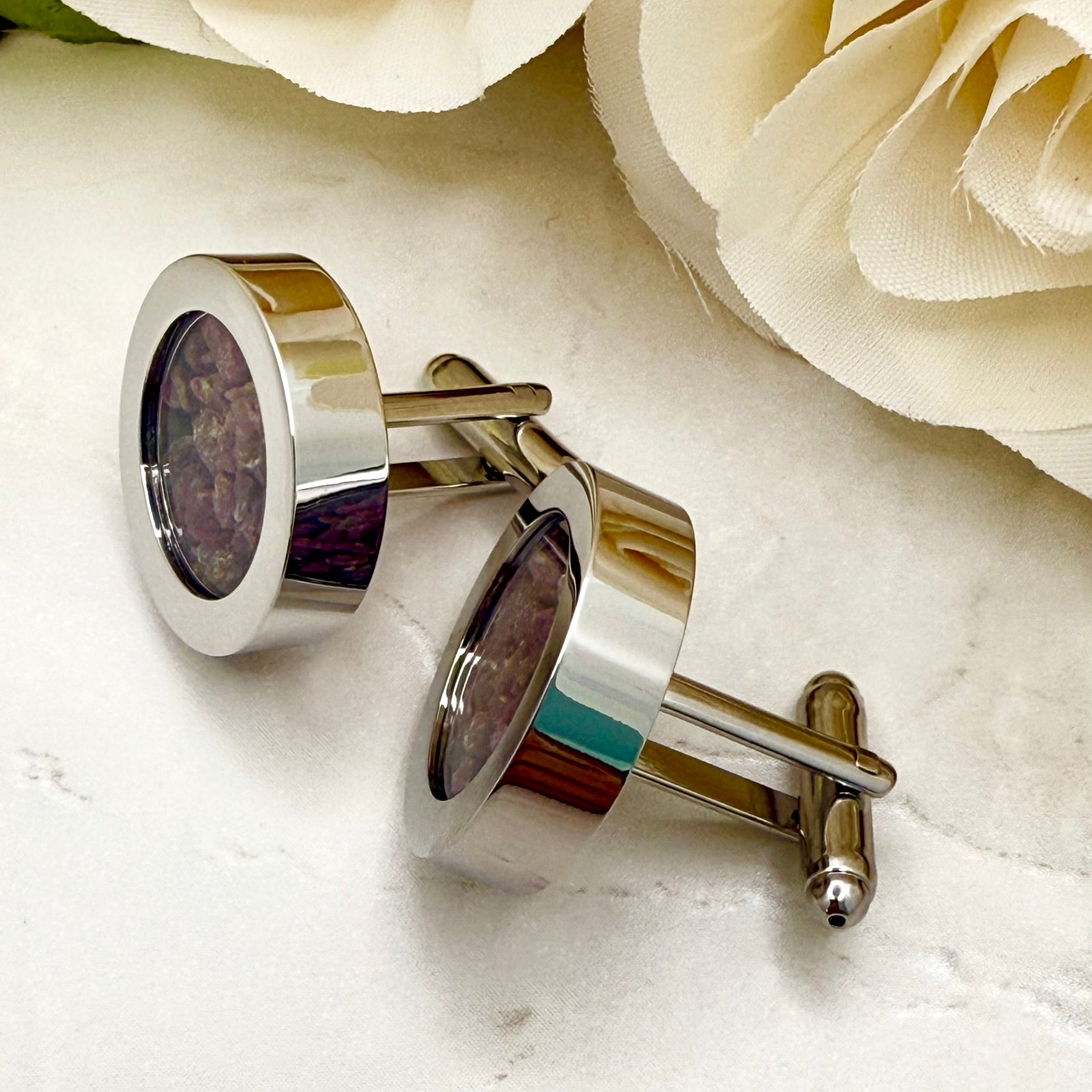 Luxury 40th Anniversary Cufflinks – Filled with Natural Raw Ruby Chips | Elegant Gift for Him-Cufflinks-Handmadeanniversary-Handmade Anniversary