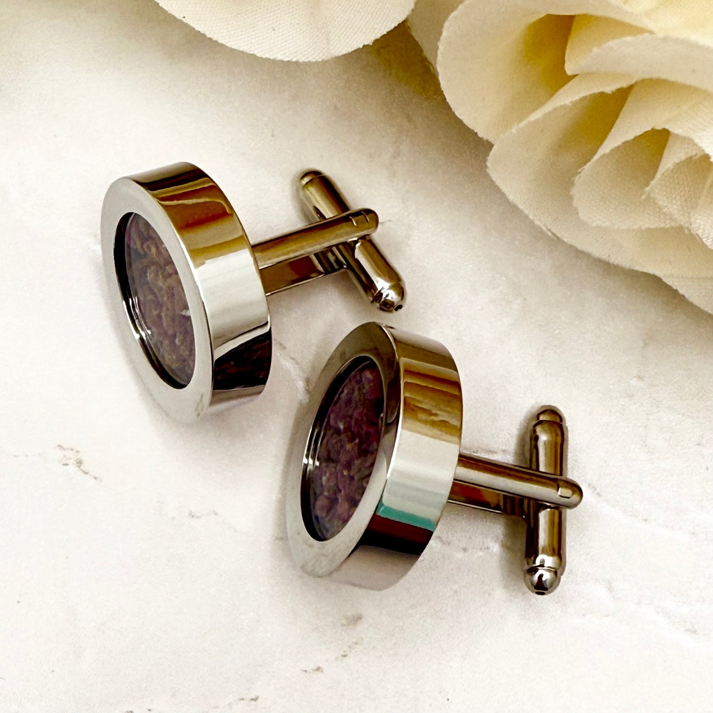 Luxury 40th Anniversary Cufflinks – Filled with Natural Raw Ruby Chips | Elegant Gift for Him-Cufflinks-Handmadeanniversary-Handmade Anniversary