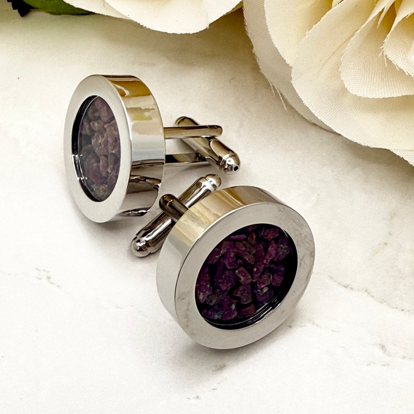 Luxury 40th Anniversary Cufflinks – Filled with Natural Raw Ruby Chips | Elegant Gift for Him-Cufflinks-Handmadeanniversary-Handmade Anniversary