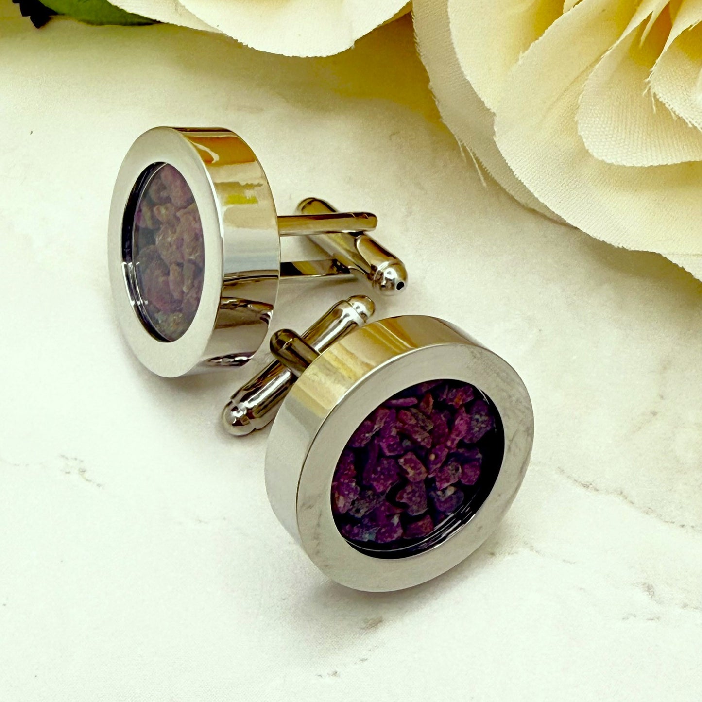 Luxury 40th Anniversary Cufflinks – Filled with Natural Raw Ruby Chips | Elegant Gift for Him