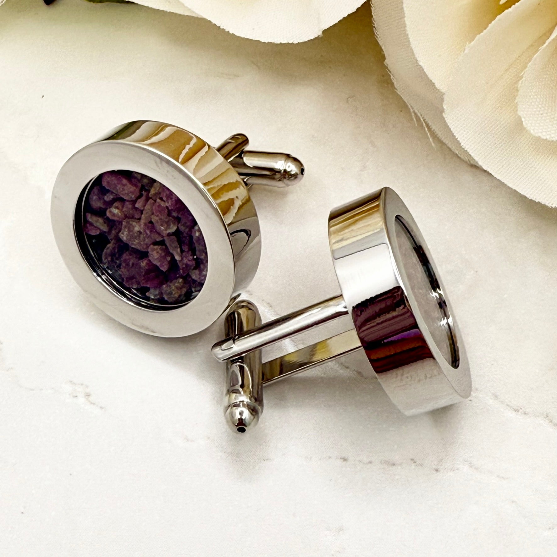 Luxury 40th Anniversary Cufflinks – Filled with Natural Raw Ruby Chips | Elegant Gift for Him-Cufflinks-Handmadeanniversary-Handmade Anniversary