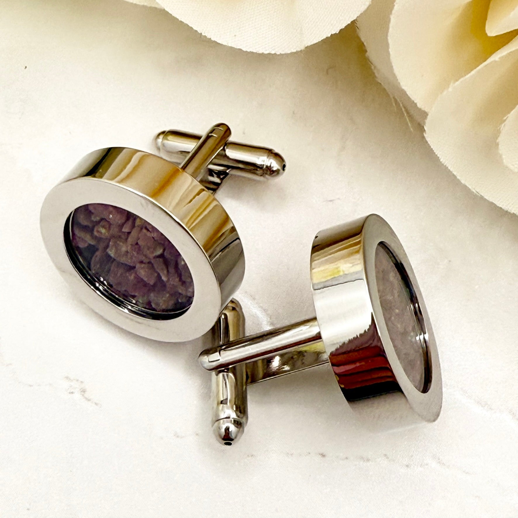 Luxury 40th Anniversary Cufflinks – Filled with Natural Raw Ruby Chips | Elegant Gift for Him-Cufflinks-Handmadeanniversary-Handmade Anniversary