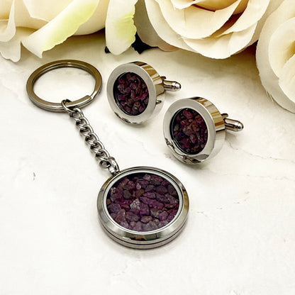 Luxury 40th Anniversary Cufflinks – Filled with Natural Raw Ruby Chips | Elegant Gift for Him-Cufflinks-Handmadeanniversary-Add Key Ring-Handmade Anniversary
