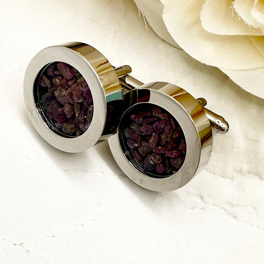 Luxury 40th Anniversary Cufflinks – Filled with Natural Raw Ruby Chips | Elegant Gift for Him-Cufflinks-Handmadeanniversary-Handmade Anniversary