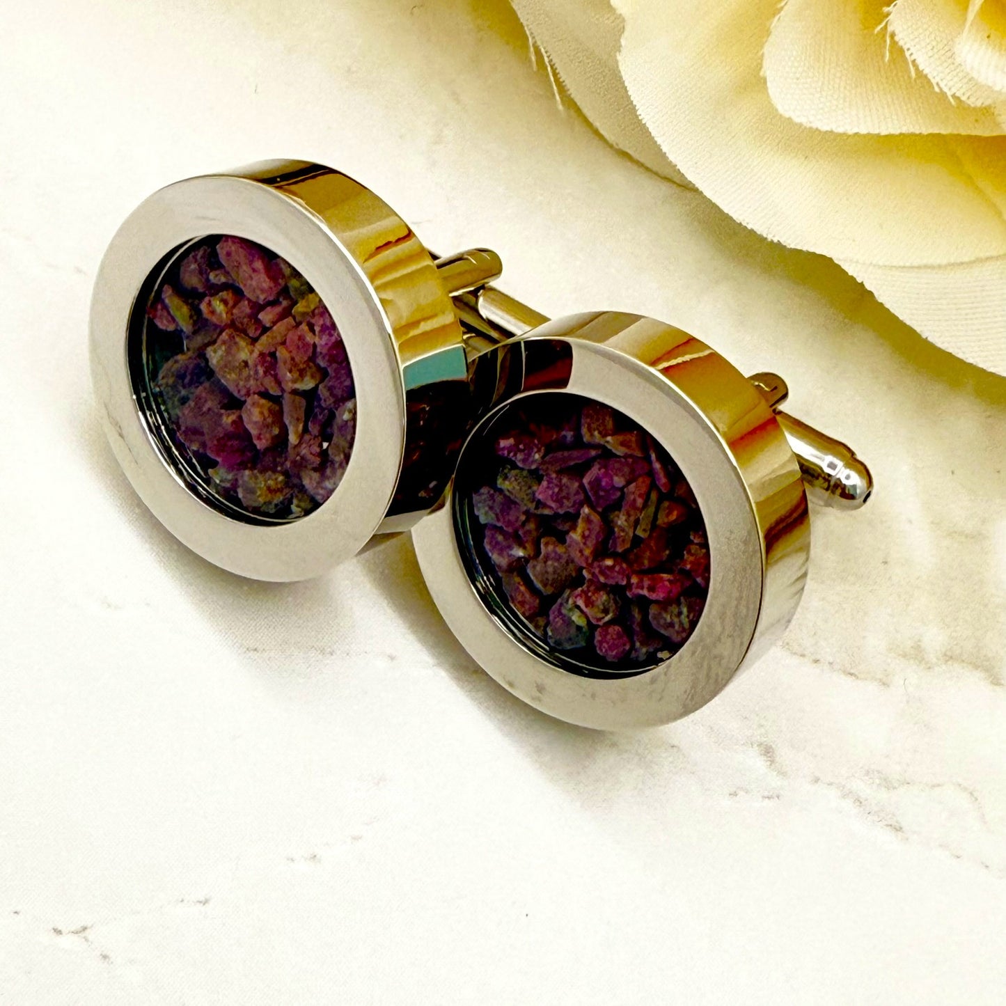Luxury 40th Anniversary Cufflinks – Filled with Natural Raw Ruby Chips | Elegant Gift for Him