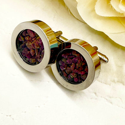 Luxury 40th Anniversary Cufflinks – Filled with Natural Raw Ruby Chips | Elegant Gift for Him