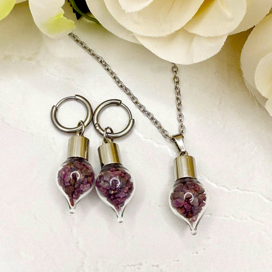 Luxury 40th Anniversary Jewellery Set – Pendant & Earrings with Natural Raw Ruby Chips | Elegant Ruby Gift for Her
