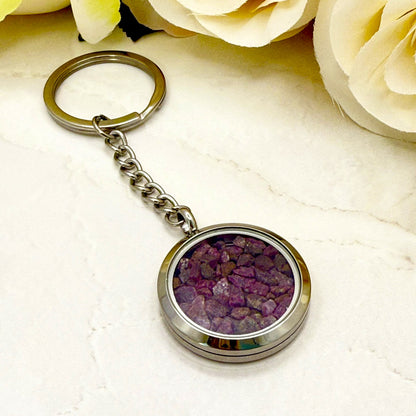Luxury 40th Anniversary Keyring – Filled with Natural Raw Ruby Chips | Elegant Ruby Gift for Him or Her