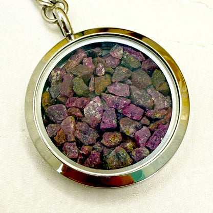 Luxury 40th Anniversary Keyring – Filled with Natural Raw Ruby Chips | Elegant Ruby Gift for Him or Her