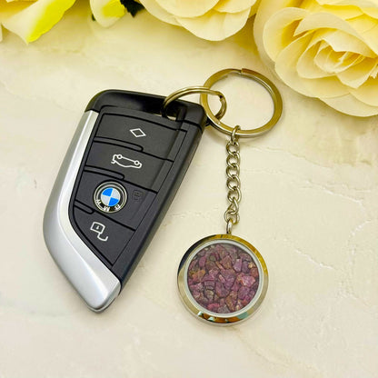 Luxury 40th Anniversary Keyring – Filled with Natural Raw Ruby Chips | Elegant Ruby Gift for Him or Her