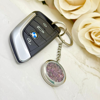 Luxury 40th Anniversary Keyring – Filled with Natural Raw Ruby Chips | Elegant Ruby Gift for Him or Her-Keyring-Handmadeanniversary-Handmade Anniversary