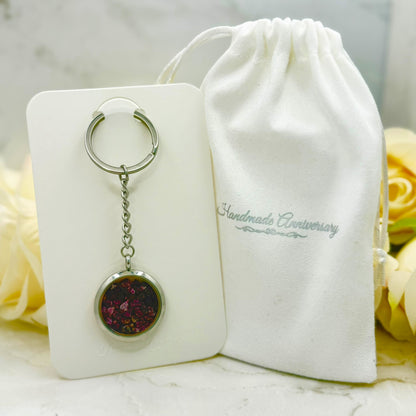 Luxury 40th Anniversary Keyring – Filled with Natural Raw Ruby Chips | Elegant Ruby Gift for Him or Her