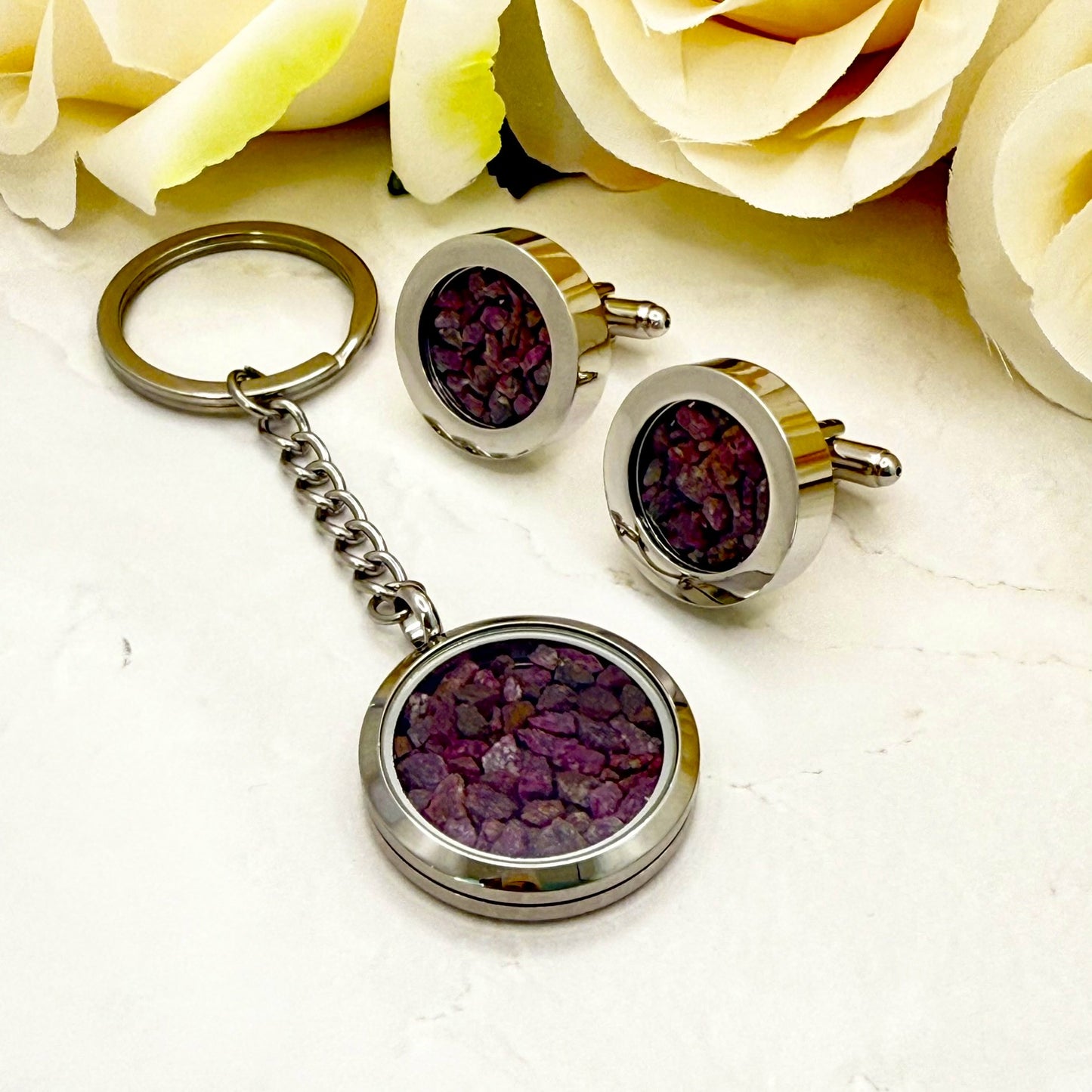 Luxury 40th Anniversary Keyring – Filled with Natural Raw Ruby Chips | Elegant Ruby Gift for Him or Her