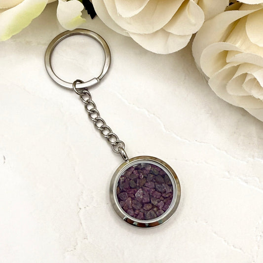 Luxury 40th Anniversary Keyring – Filled with Natural Raw Ruby Chips | Elegant Ruby Gift for Him or Her-Keyring-Handmadeanniversary-Key Ring Only-Handmade Anniversary