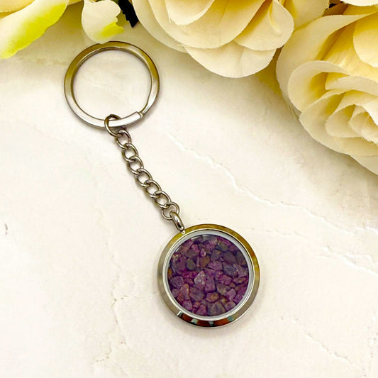 Luxury 40th Anniversary Keyring – Filled with Natural Raw Ruby Chips | Elegant Ruby Gift for Him or Her