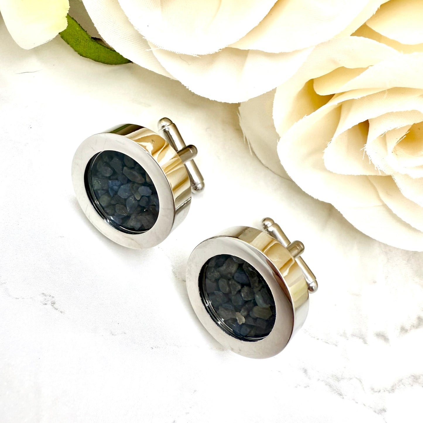Luxury 45th Anniversary Cufflinks – Filled with Genuine Sapphire Shards | Elegant Sapphire Gift for Him