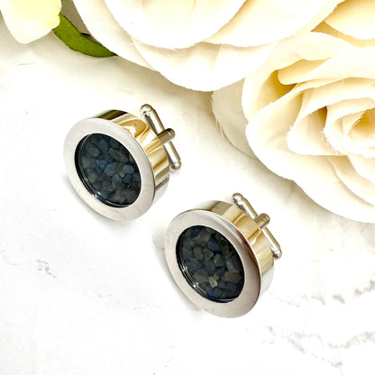 Luxury 45th Anniversary Cufflinks – Filled with Genuine Sapphire Shards | Elegant Sapphire Gift for Him