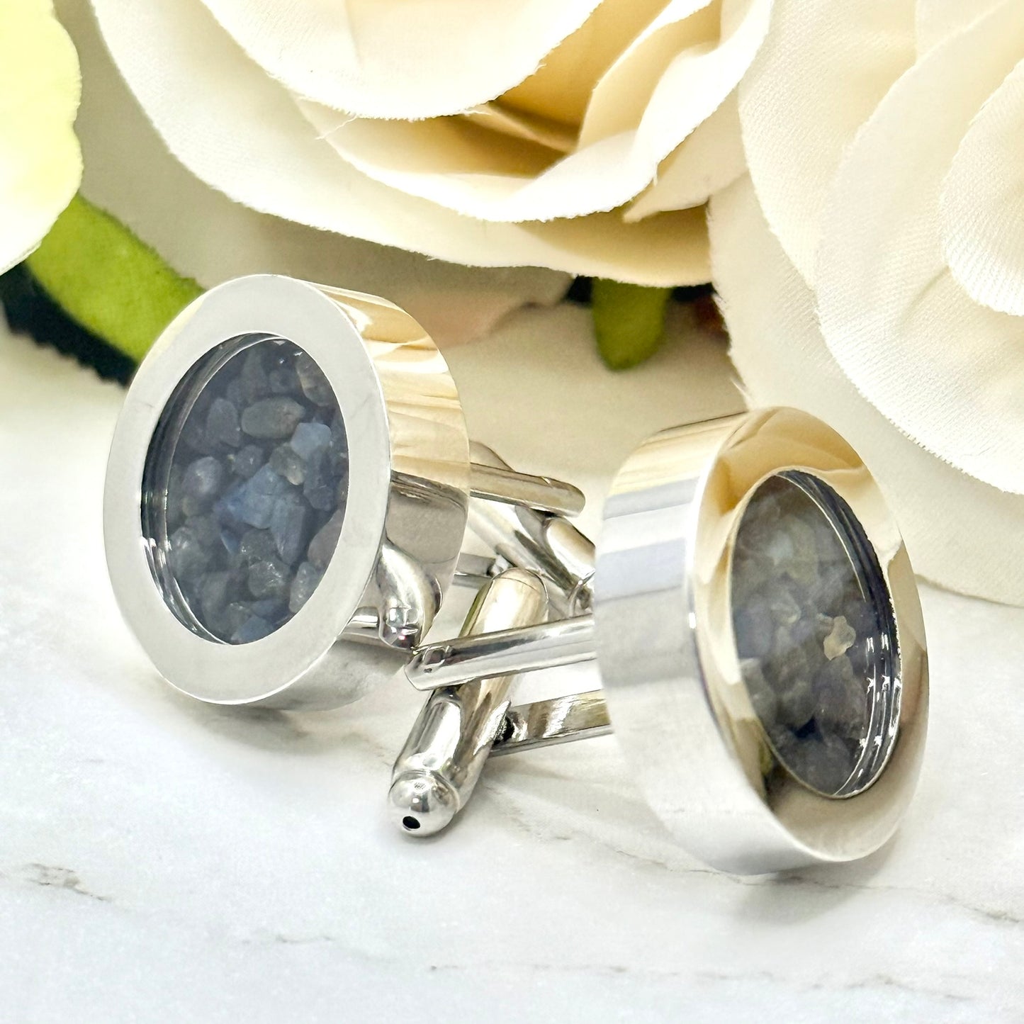 Luxury 45th Anniversary Cufflinks – Filled with Genuine Sapphire Shards | Elegant Sapphire Gift for Him