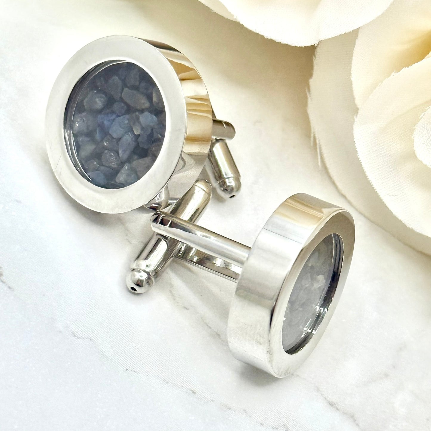 Luxury 45th Anniversary Cufflinks – Filled with Genuine Sapphire Shards | Elegant Sapphire Gift for Him