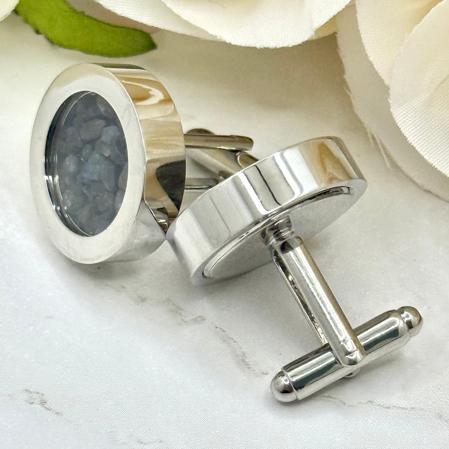 Luxury 45th Anniversary Cufflinks – Filled with Genuine Sapphire Shards | Elegant Sapphire Gift for Him