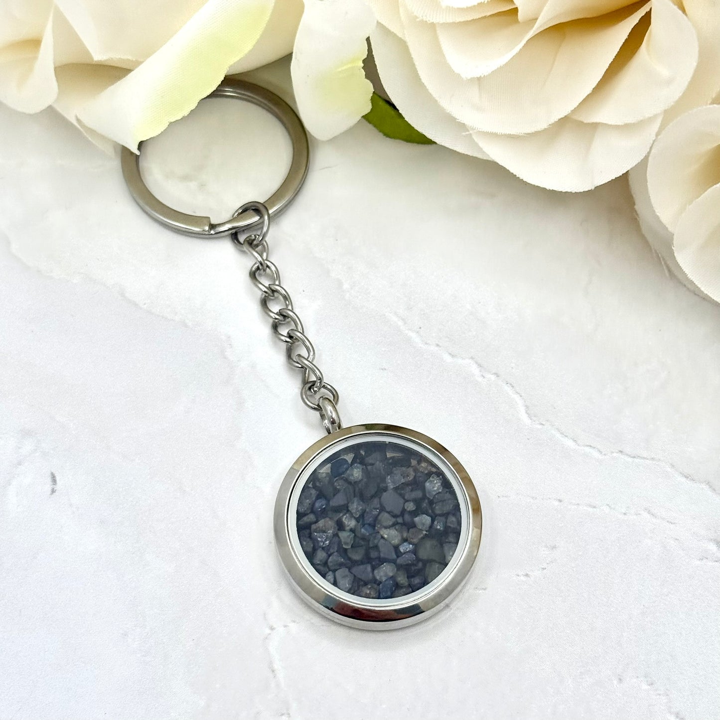 Luxury 45th Anniversary Keyring – Filled with Genuine Sapphire Shards | Elegant Sapphire Gift for Him or Her