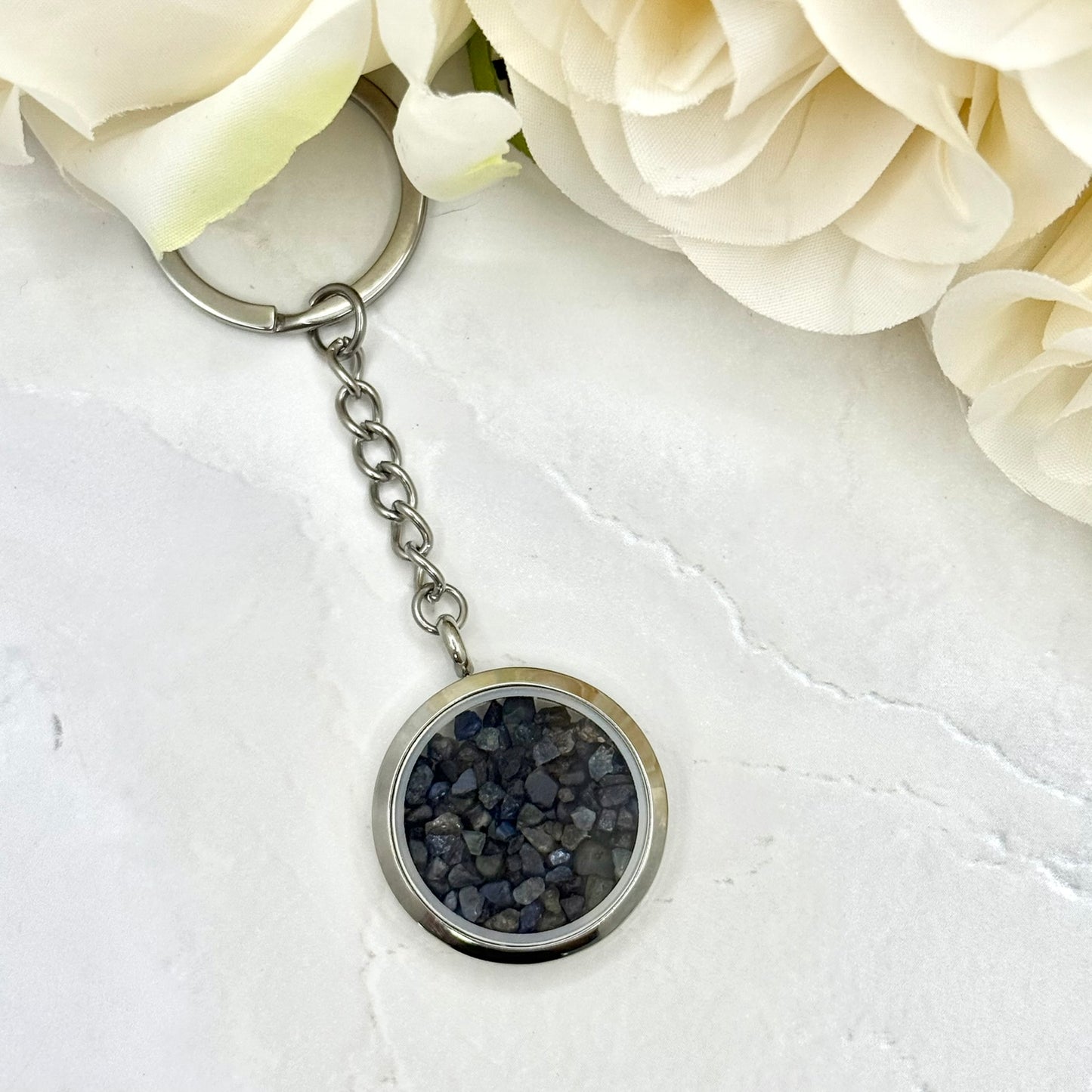 Luxury 45th Anniversary Keyring – Filled with Genuine Sapphire Shards | Elegant Sapphire Gift for Him or Her