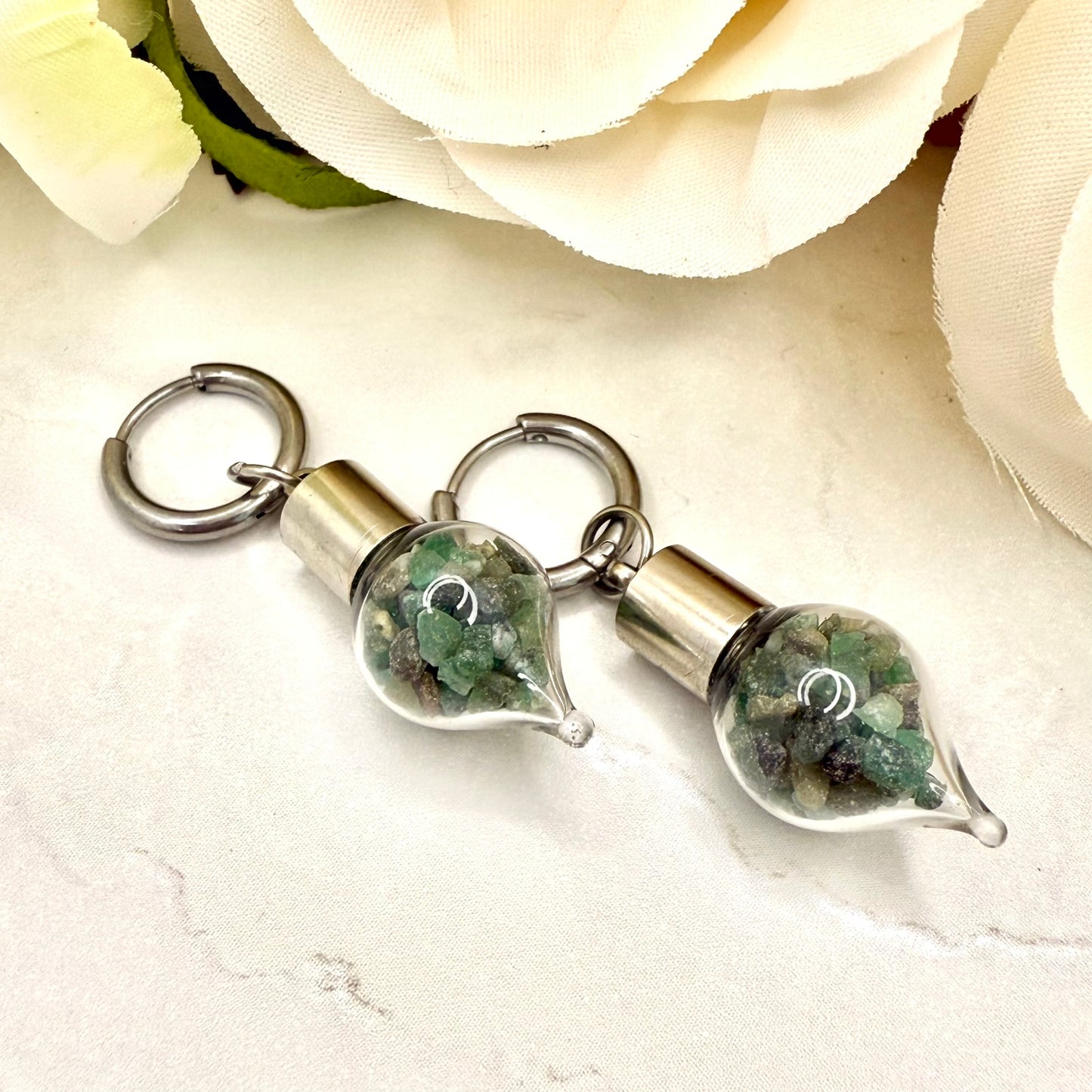 Luxury 55th Anniversary Jewellery Set – Pendant & Earrings with Natural Raw Emerald Fragments | Elegant Emerald Gift for Her-Pendant & Earrings-Handmadeanniversary-Handmade Anniversary