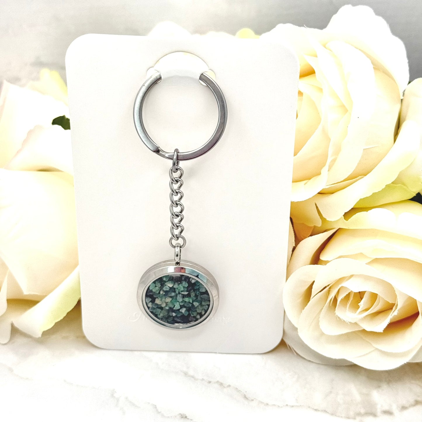 Luxury 55th Anniversary Keyring – Filled with Natural Raw Emerald Fragments | Elegant Emerald Gift for Him or Her-Keyring-Handmadeanniversary-Handmade Anniversary